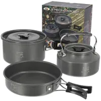 NGT Aluminium Outdoor Cook Set - 1.1 litre Kettle, Pot and Pan in Gun Metal