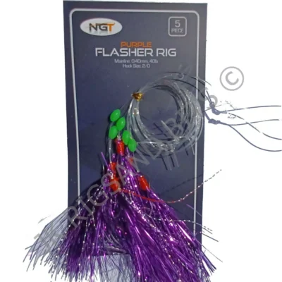 Flasher Rig - 5 Hook Purple Rig - Mackerel, Pollock, Bass 2/0 hook